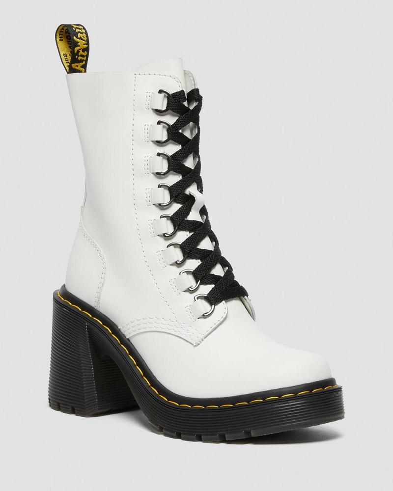 Dr Martens Chesney Leren Flared Heel Hakken Laarzen Dames Wit | NL 633RVD